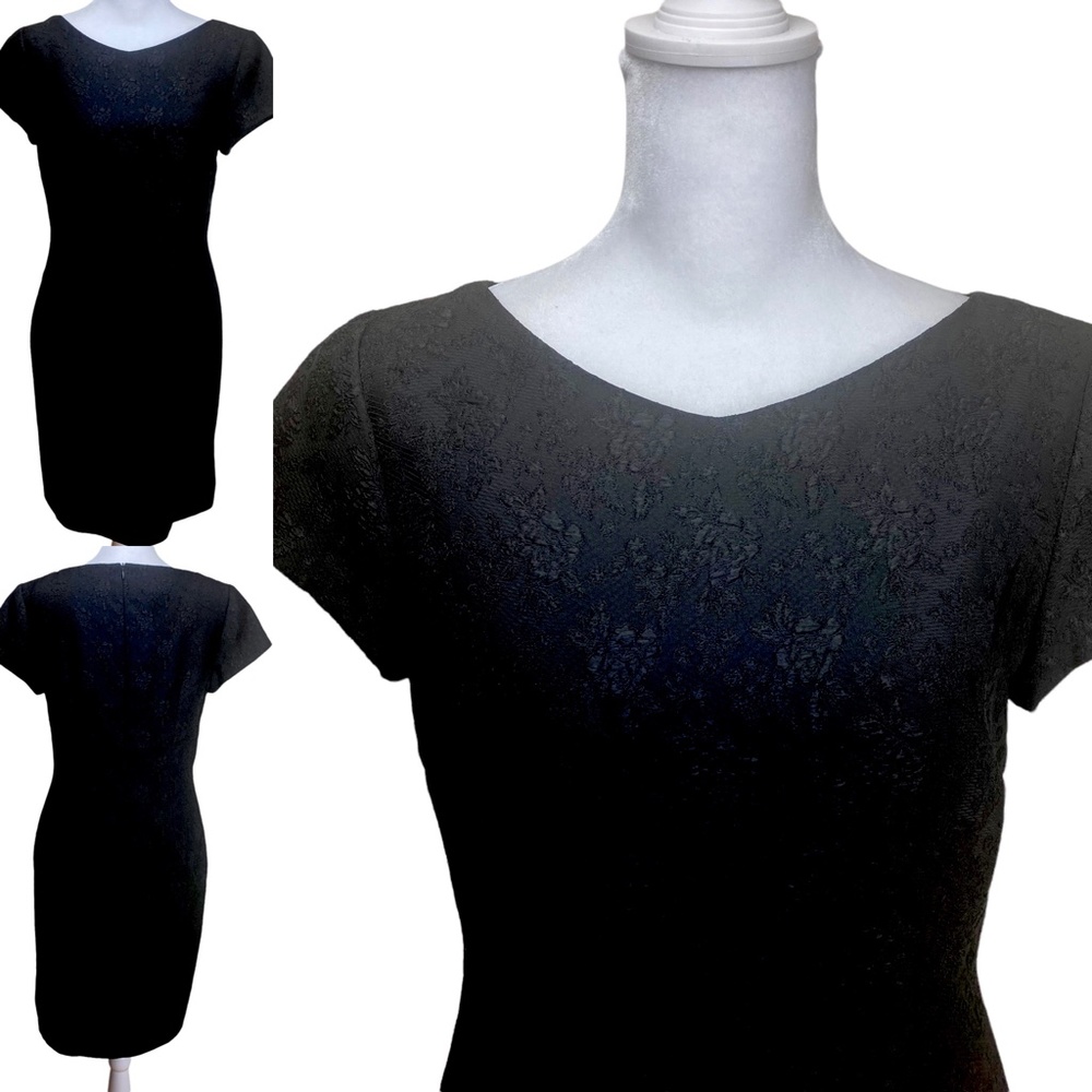 Talbots floral appliqué midi little black career dress petite 4